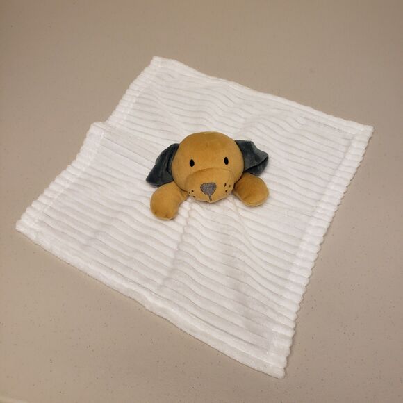 Modern Baby White Ribbed Lovey Puppy Dog Security Blanket Teether Oeko-Tex - Picture 1 of 9